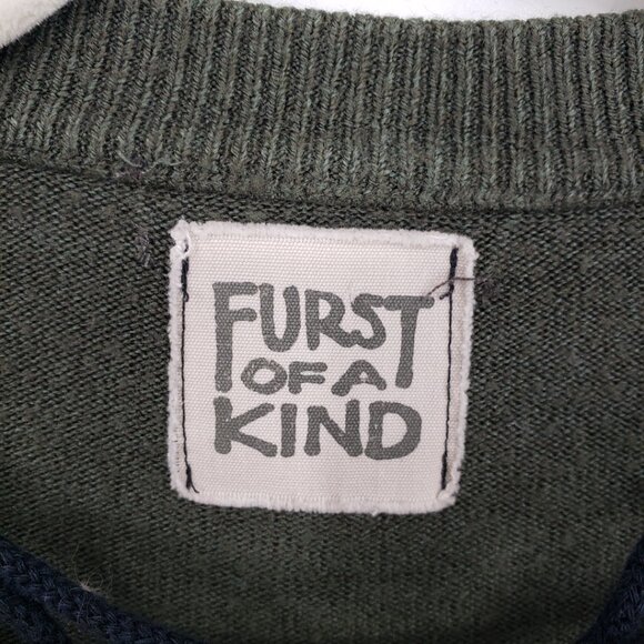 LF Furst of a Kind Lace Up Plunge Neck Sweater M Womens Upcycle Olive Green - Picture 3 of 8